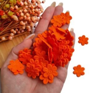 FLOR PRENSADA LARANJA FLUORESCENTE C/ 50 UND
