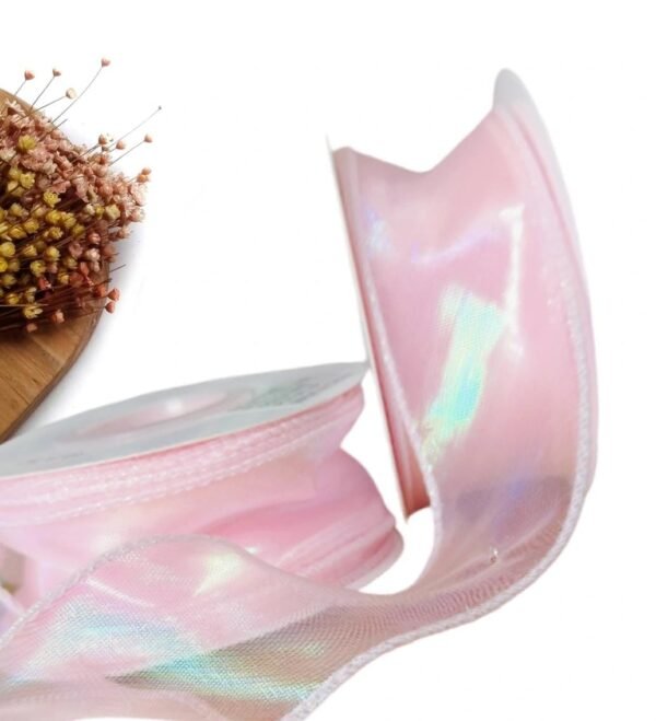 FITA DE ORGANZA HOLOGRÁFICA ROSA 38MM BORDA TRABALHADA - METRO