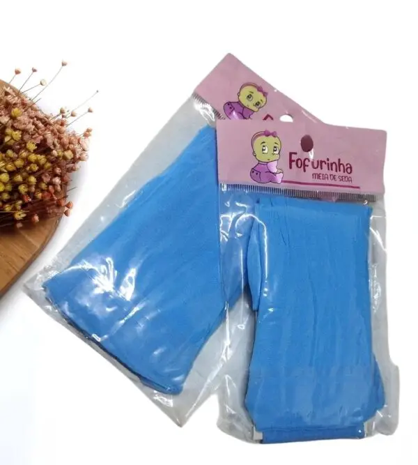 MEIA DE SEDA LISA FOFURINHA AZUL TURQUESA