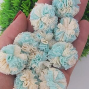 POMPOM DE MALHA MESCLADO CREME/VERDE 2,5 CM C/ 10 UND