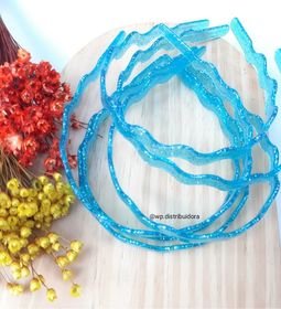 TIARA CURVADA GLITTER EM PLÁSTICO C/ 6 PEÇAS AZUL CELESTE