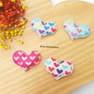 APLIQUE CORAÇÃO ESTAMPADO COLORIDO 5 CM