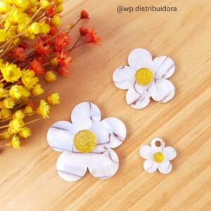 KIT FLOR MADRE PÉROLA C/ MIOLO DOURADO GLITTER
