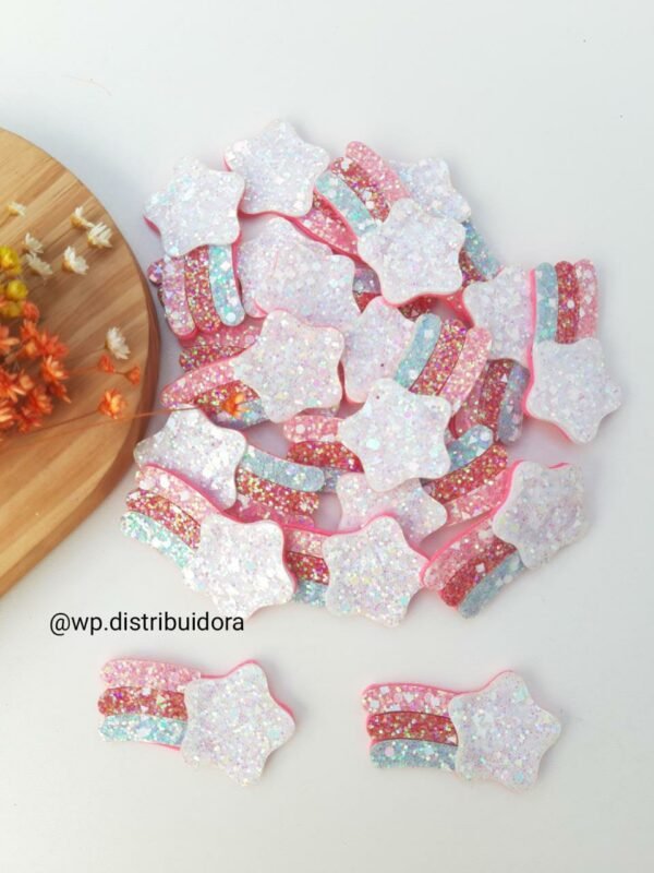 APLIQUE ESTRELA CADENTE 3,5X6CM EM LONITA GLITTER GROSSO UND