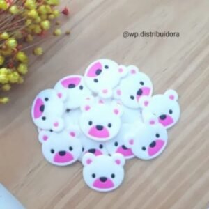 APLIQUE EMBORRACHADO URSINHA BRANCA COM DETALHES ROSA 2,6X3CM C/ 2 UND