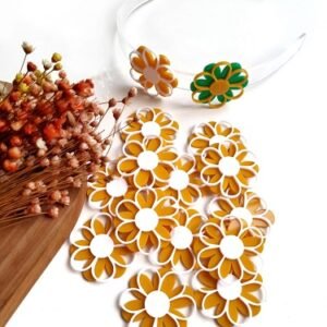 APLIQUE EM ACRÍLICO FLOR 4CM BRANCO E AMARELO UND