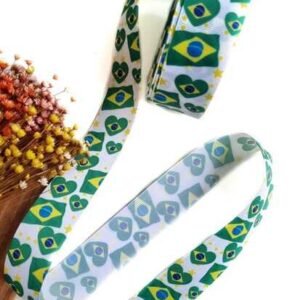 FITA COPA DO MUNDO BRANCA COM BANDEIRAS E ESTRELAS 38MM 100% POLIÉSTER - METRO