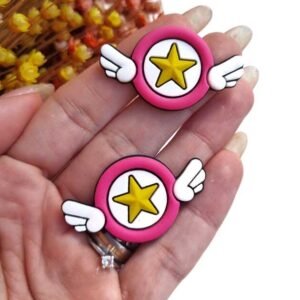 APLIQUE EMBORRACHADO REDONDO ROSA COM ASAS 4CM C/ 2 UND