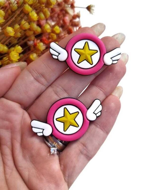 APLIQUE EMBORRACHADO REDONDO ROSA COM ASAS 4CM C/ 2 UND
