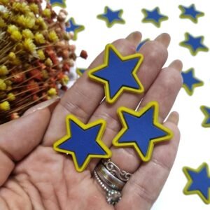 APLIQUE EMBORRACHADO DO BRASIL ESTRELA AMARELA/AZUL 2,5 CM C/ 2 UND