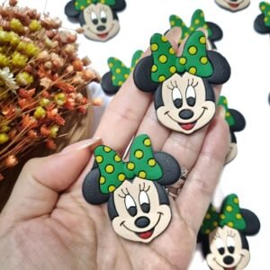 APLIQUE EMBORRACHADO MINNIE LAÇO DE POA VERDE E AMARELO 4,5X4,8CM C/ 2 UND