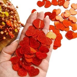 CORAÇÃO EM ACRÍLICO GLITTER LARANJA 2 CM C/ 5UND
