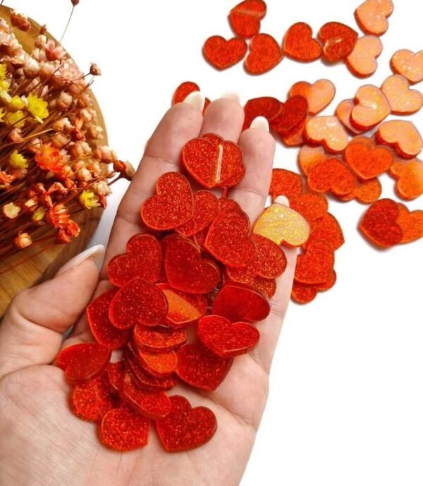 CORAÇÃO EM ACRÍLICO GLITTER LARANJA 2 CM C/ 5UND