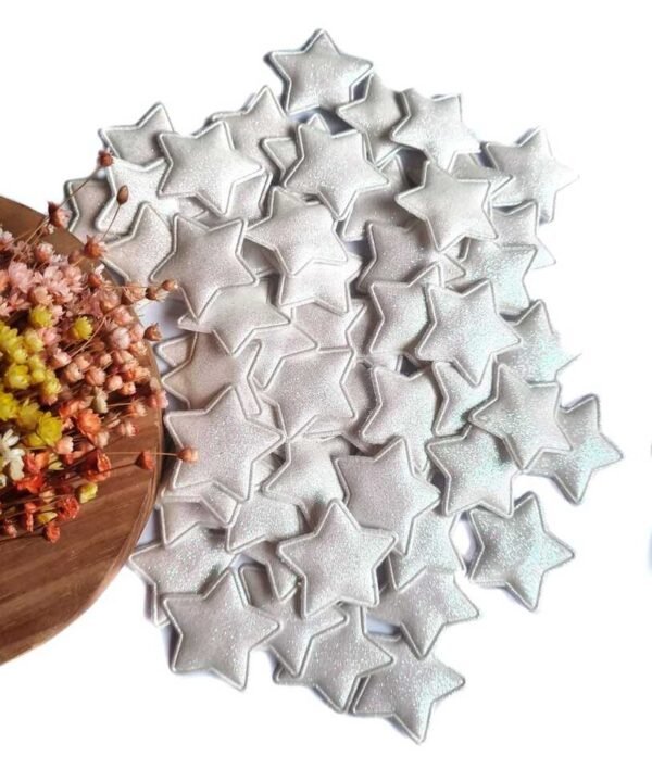 APLIQUE EM LONITA ESTRELA GLITTER FINO 3,6CM BRANCA C/ 2 UND