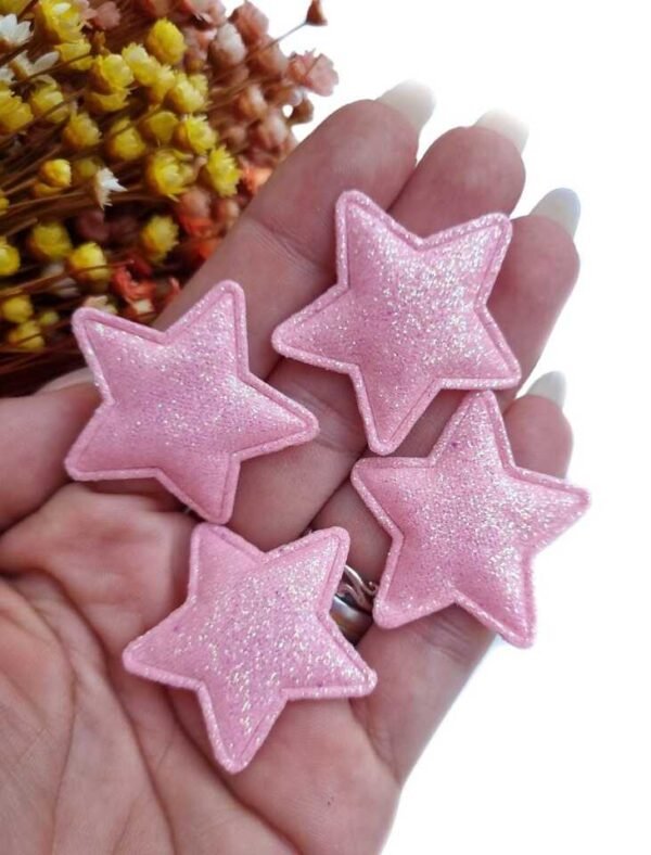 ESTRELA DE LONITA ROSA GLITTER 3,5CM C/ 2 UND