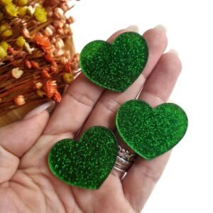 CORAÇÃO EM ACRÍLICO GLITTER VERDE 3,5CM UND