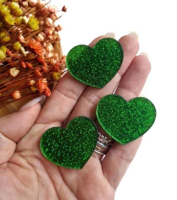 CORAÇÃO EM ACRÍLICO GLITTER VERDE 3,5CM UND