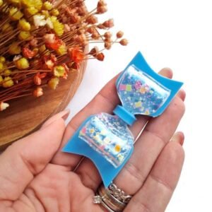 LAÇO EM ACRÍLICO CONFETES COLORIDOS 6,5CM AZUL BEBÊ