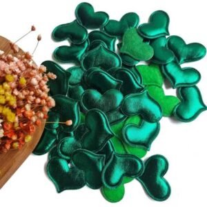 APLIQUE EM LONITA CORAÇÃO VERDE METALIZADO 4CM  C/ 2 UND