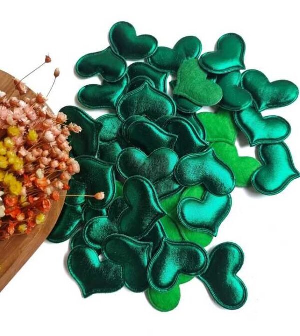 APLIQUE EM LONITA CORAÇÃO VERDE METALIZADO 4CM  C/ 2 UND