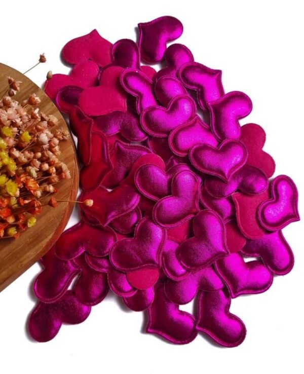 APLIQUE EM LONITA CORAÇÃO PINK METALIZADO 4CM  C/ 2 UND