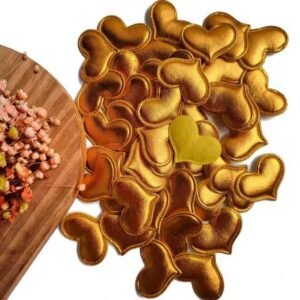 APLIQUE EM LONITA CORAÇÃO METALIZADO DOURADO 4CM  C/ 2 UND