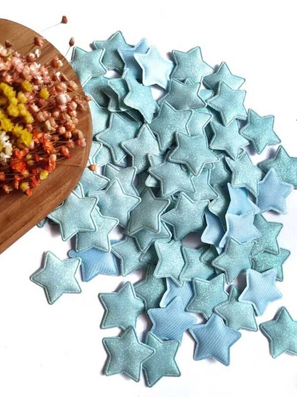 APLIQUE EM LONITA ESTRELA GLITTER FINO 3,6CM AZUL C/ 2 UND