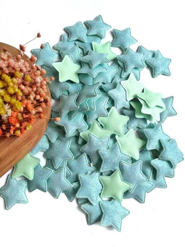 APLIQUE EM LONITA ESTRELA GLITTER FINO 3,6CM AZUL/VERDE C/ 2 UND