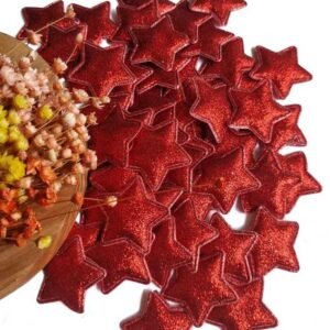 APLIQUE EM LONITA ESTRELA GLITTER FINO 3,6CM VERMELHA C/ 2 UND