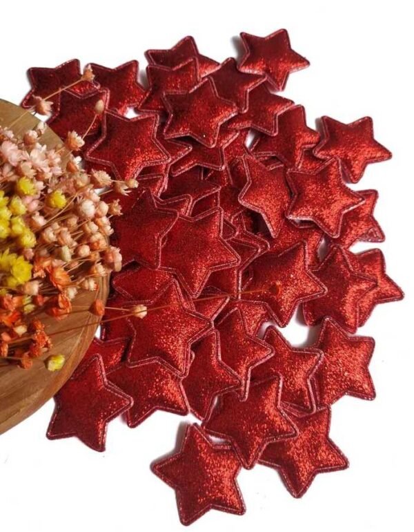 APLIQUE EM LONITA ESTRELA GLITTER FINO 3,6CM VERMELHA C/ 2 UND