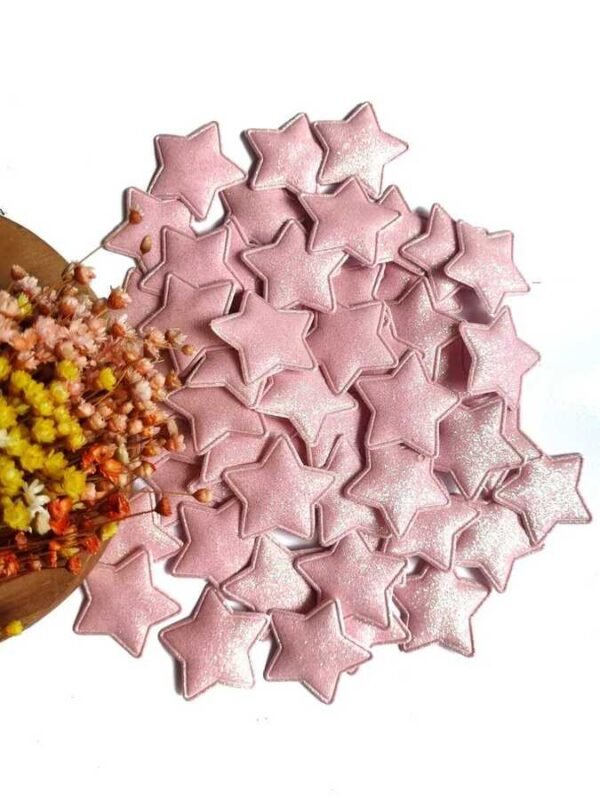 APLIQUE EM LONITA ESTRELA GLITTER FINO 3,6CM ROSA C/ 2 UND