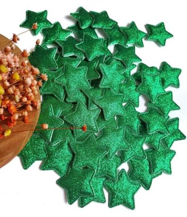 APLIQUE EM LONITA ESTRELA GLITTER FINO 3,6CM VERDE C/ 2 UND