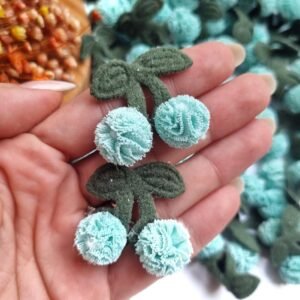 APLIQUE CEREJA POMPOM DE MALHA VERDE TIFFANY 3CM UND