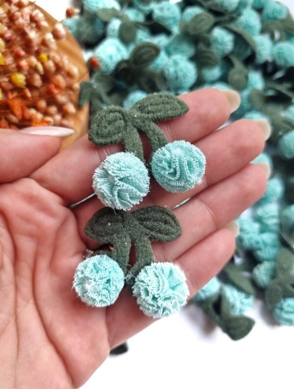 APLIQUE CEREJA POMPOM DE MALHA VERDE TIFFANY 3CM UND