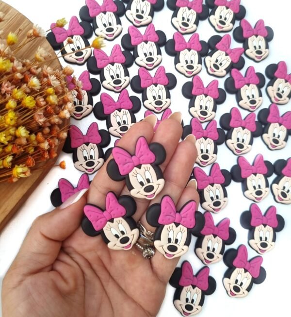 APLIQUE MINNIE LAÇO ROSA EMBORRACHADO 3,5CM C/ 2 UND