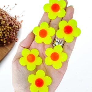 FLOR EM ACRÍLICO AMARELO NEON 3,5CM BOTÃO LARANJA UND