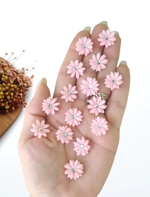 FLOR EM BISCUIT COM STRASS 1,5CM ROSA C/ 5 UND