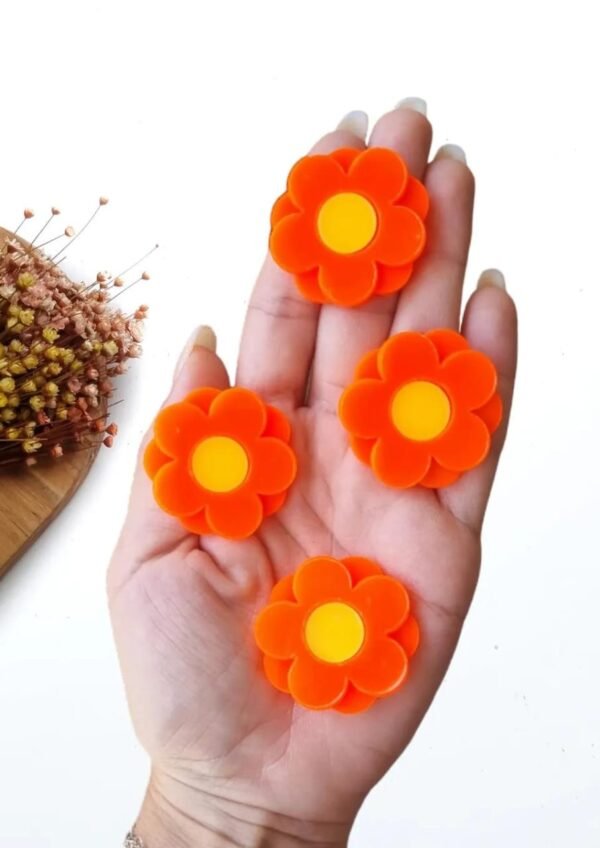 FLOR EM ACRÍLICO 3,5CM LARANJA NEON UND