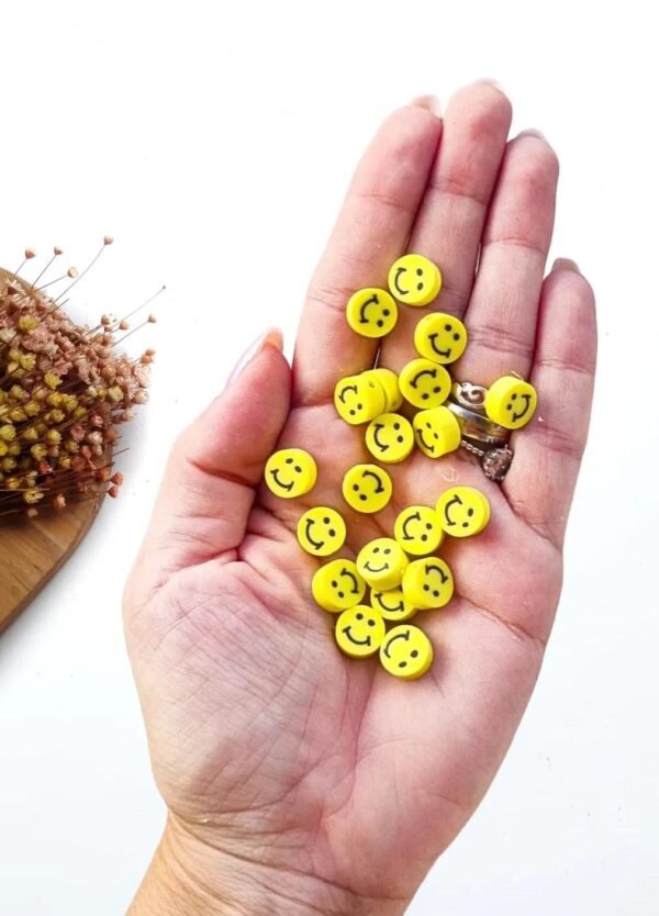 ENTREMEIO REDONDO EM FIMO 10MM SMILE AMARELO C/ 20 UND