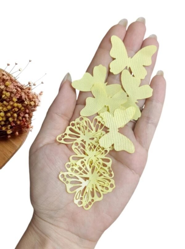 BORBOLETA DUPLA EM CETIM AMARELO CANDY 3,5CM  C/ 5 UND