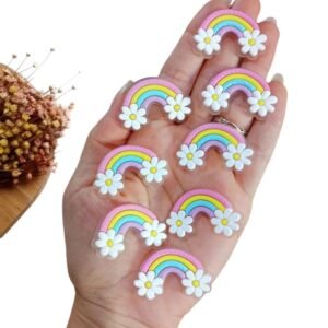 APLIQUE ARCO-ÍRIS FLORZINHA BRANCA EMBORRACHADO 3,7CM C/ 2 UND