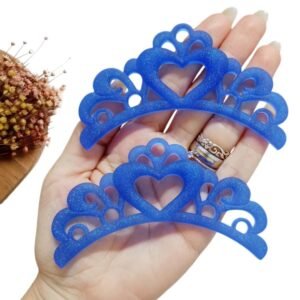 APLIQUE COROA CORAÇÃO GLITTER EMBORRACHADO AZUL 3,5CM UND