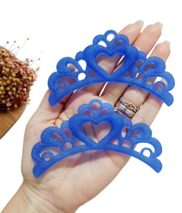 APLIQUE COROA CORAÇÃO GLITTER EMBORRACHADO AZUL 3,5CM UND