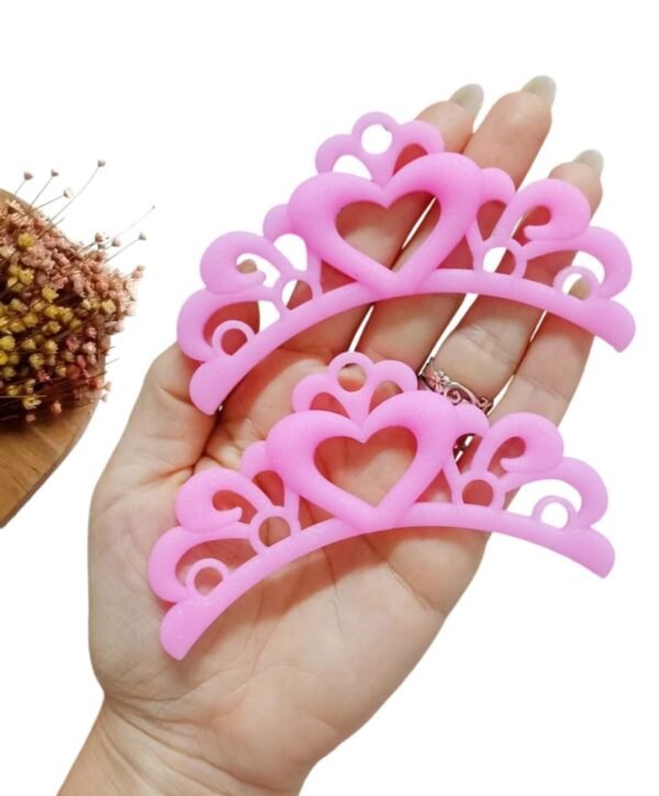 APLIQUE COROA CORAÇÃO GLITTER EMBORRACHADO ROSA 3,5CM UND