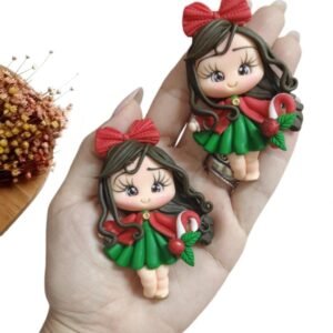 APLIQUE EM BISCUIT MENINA NATALINA VESTIDO VERDE 7,5CM UND