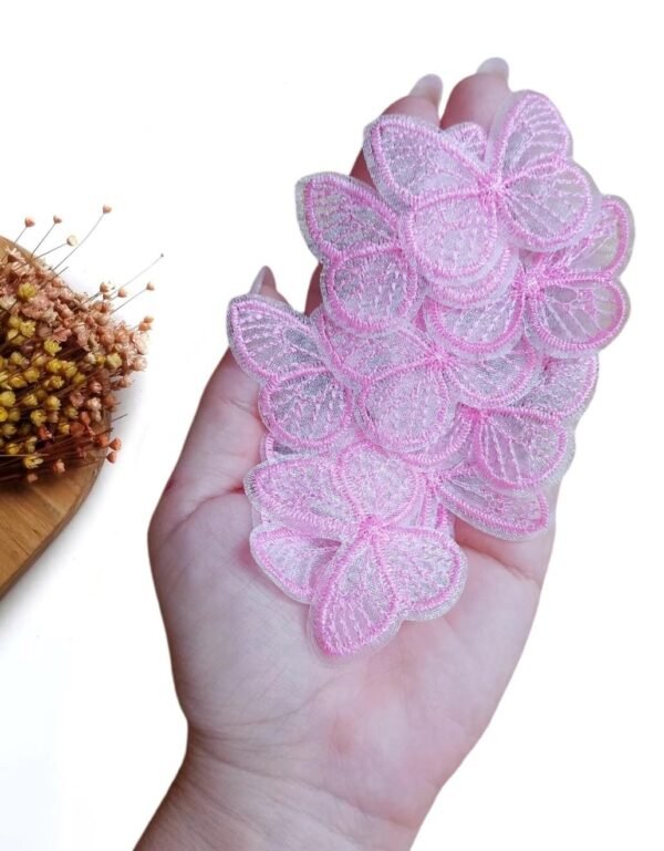 APLIQUE BORBOLETA BORDADA EM VOAL ROSA 3X4,5CM UND