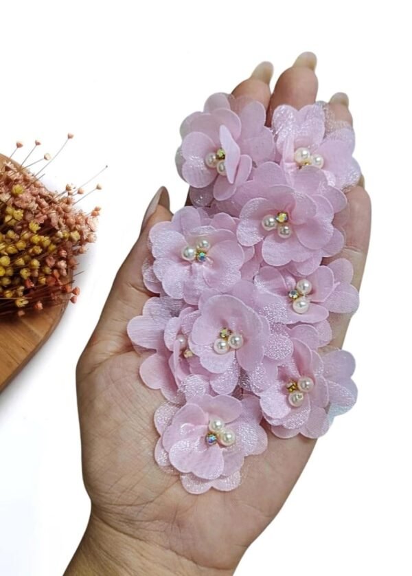 APLIQUE FLOR DE CETIM COM VOAL ROSA 3,5CM UND