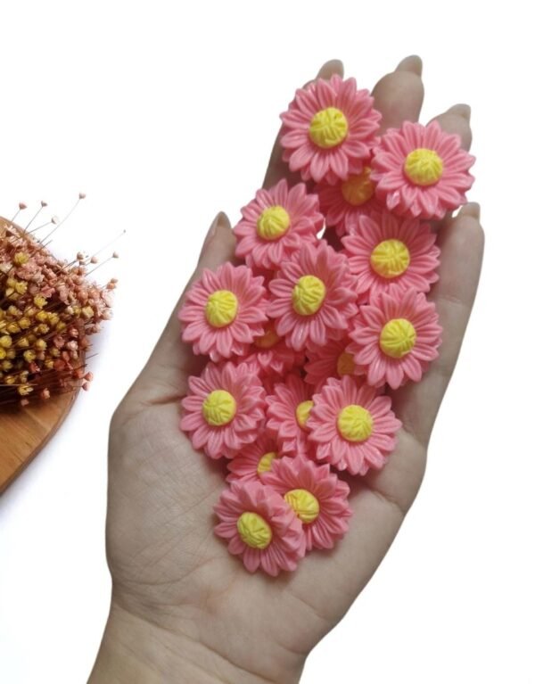 APLIQUE GIRASSOL EM RESINA ROSA MÉDIO 2,5CM C/ 2 UND