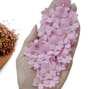 APLIQUE FLOR EM TECIDO LINHO 2,5 CM ROSA BEBÊ C/ 2 UND