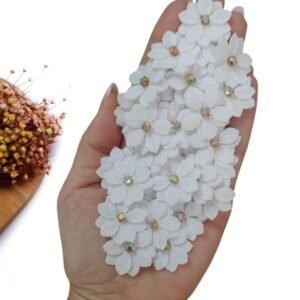 APLIQUE FLOR EM TECIDO LINHO 2,5 CM BRANCO C/ 2 UND